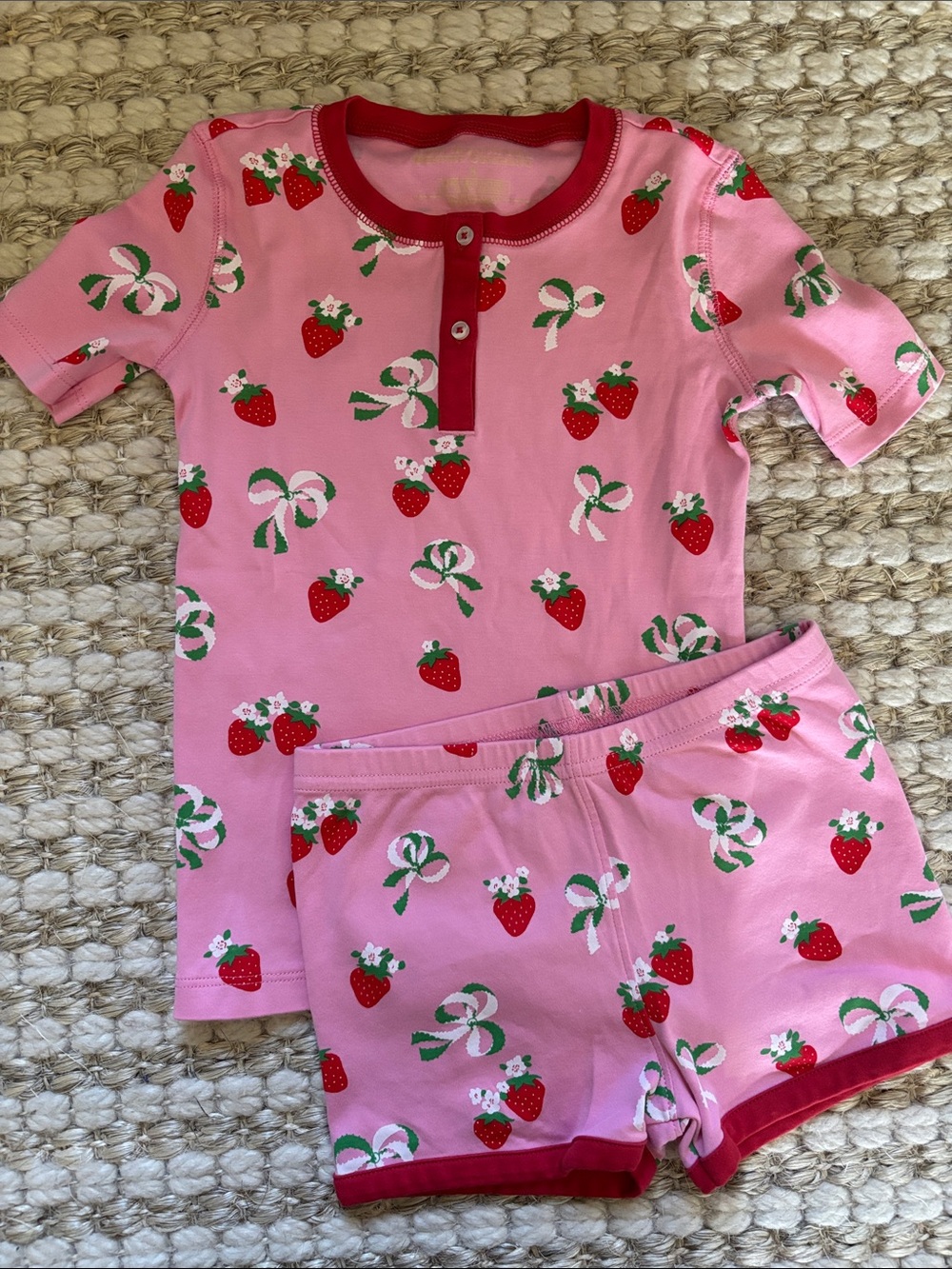 The Beaufort Bonnet Company Pink Strawberry Bow Print Pajama Set